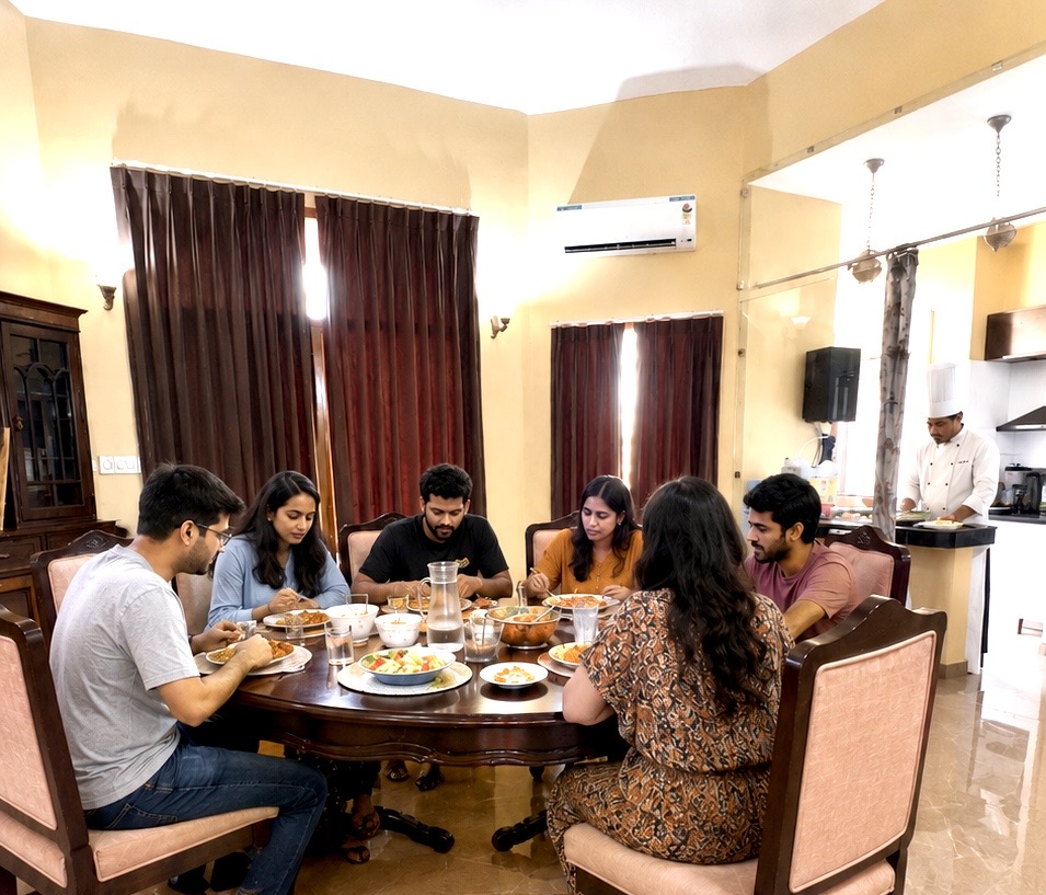 A home-cooked meal served at the dining table with a private chef